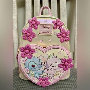 Loungefly Disney Stitch & Angel Pastel Cherry Blossom Iridescent Mini Backpack